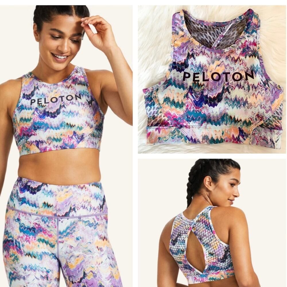 Peloton Sports Bra High Neck River Rock Printed Athletic Top NWOT XS